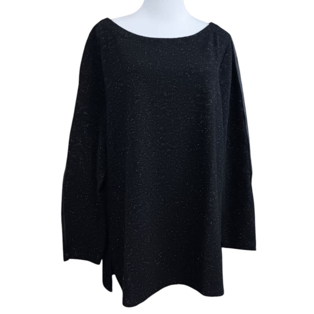 SOFT SURROUNDINGS Long Tunic Top Shirt 2X Faux Leather Trim Boxy Lagenlook Black
